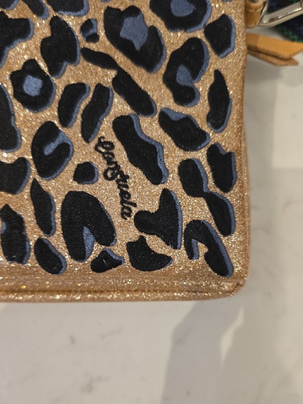 Consuela Gold Leopard UPTOWN Crossbody with Black and Blue Accents - Picture 10 of 10